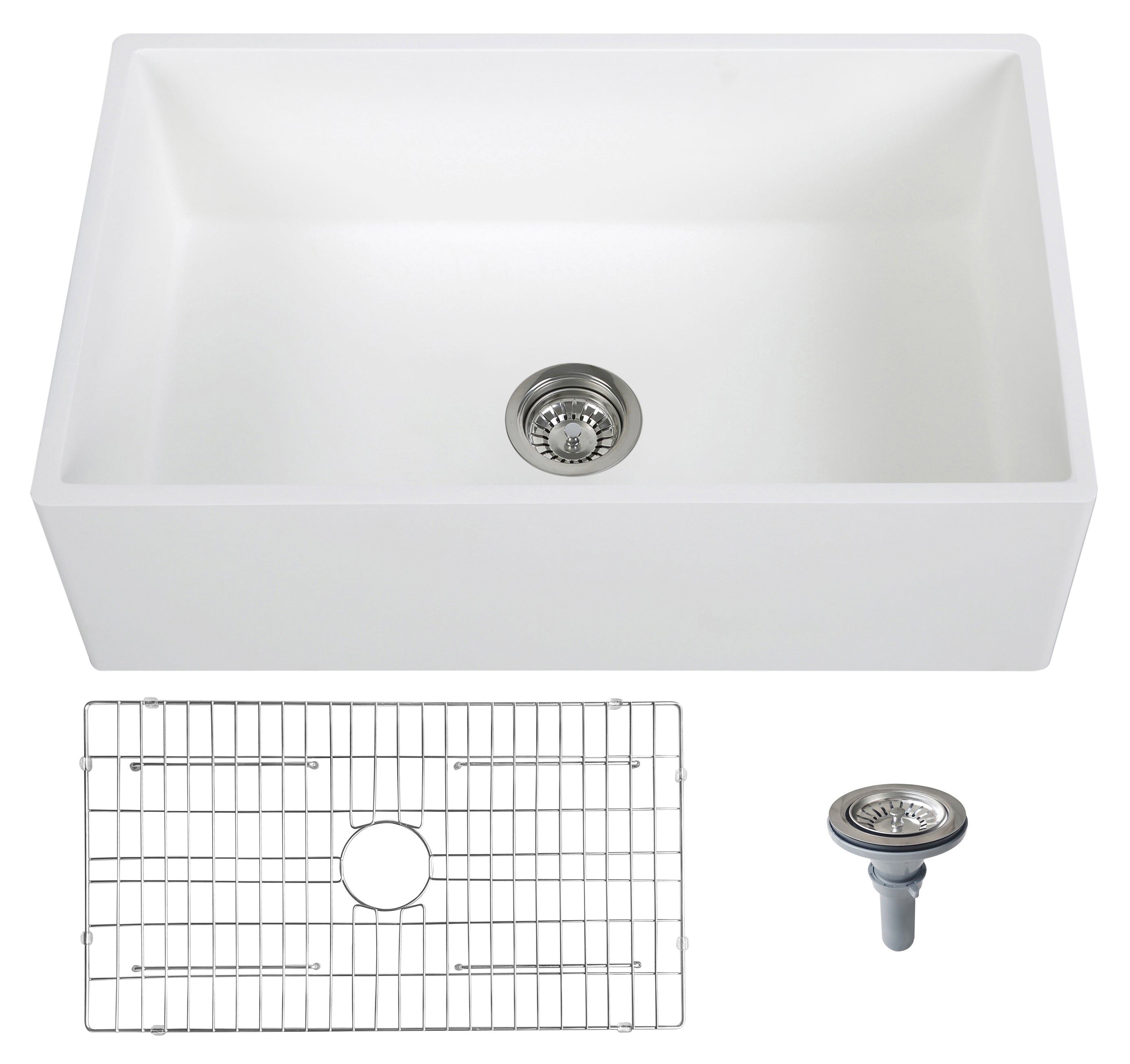 30'' Streamline K-1830-KS-30 Reversible Solid Surface Resin Kitchen Sink With Stainless Steel Grid and Strainer image
