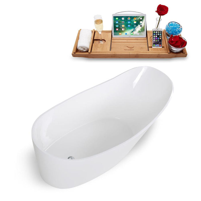 65" Streamline Solid Surface Resin K-0907-65FSWHSS-FM Soaking Freestanding Tub and Tray with Internal Drain