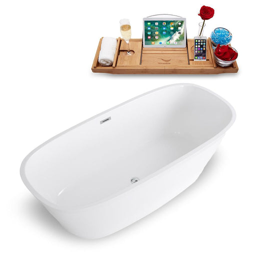 67" Streamline Solid Surface Resin K-1486-67FSWHSS-FM Soaking Freestanding Tub and Tray with Internal Drain