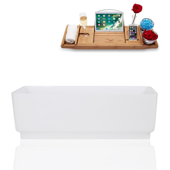 67" Streamline Solid Surface Resin K-1580-67FSWHSS-FM Soaking Freestanding Tub and Tray with Internal Drain