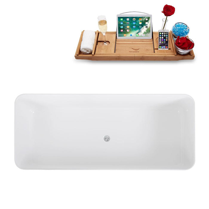 67" Streamline Solid Surface Resin K-1580-67FSWHSS-FM Soaking Freestanding Tub and Tray with Internal Drain