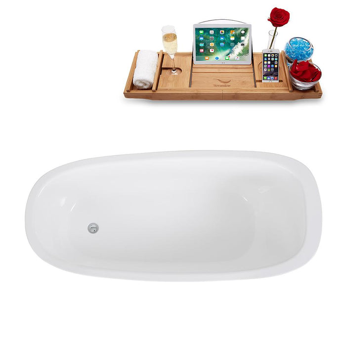 63" Streamline Solid Surface Resin K-1686-63FSWHSS-FM Soaking Freestanding Tub and Tray with Internal Drain