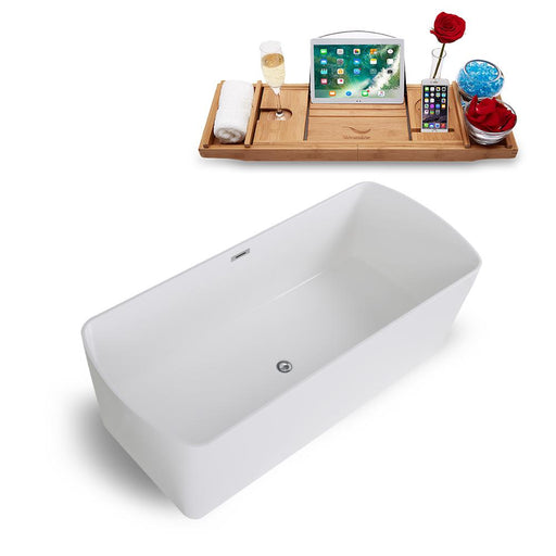 67" Streamline Solid Surface Resin K-1782-67FSWHSS-FM Soaking Freestanding Tub and Tray with Internal Drain