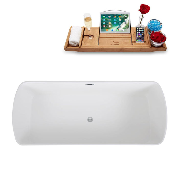 67" Streamline Solid Surface Resin K-1782-67FSWHSS-FM Soaking Freestanding Tub and Tray with Internal Drain