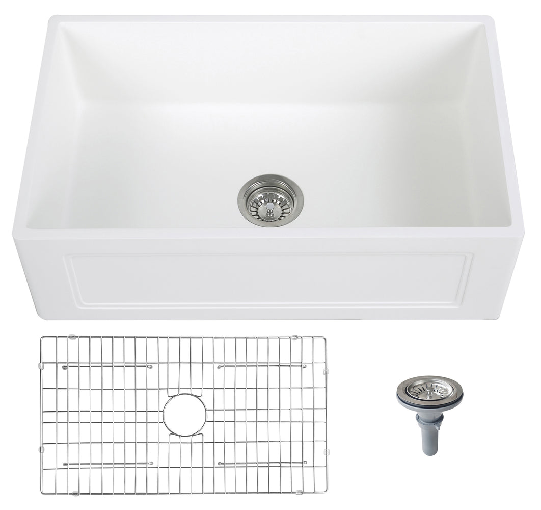 30'' Streamline K-1830-KS-30ART Reversible Solid Surface Resin Kitchen Sink With Stainless Steel Grid and Strainer Image