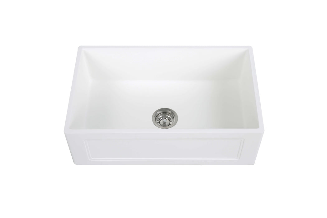 30'' Streamline K-1830-KS-30 Reversible Solid Surface Resin Kitchen Sink With Stainless Steel Grid and Strainer