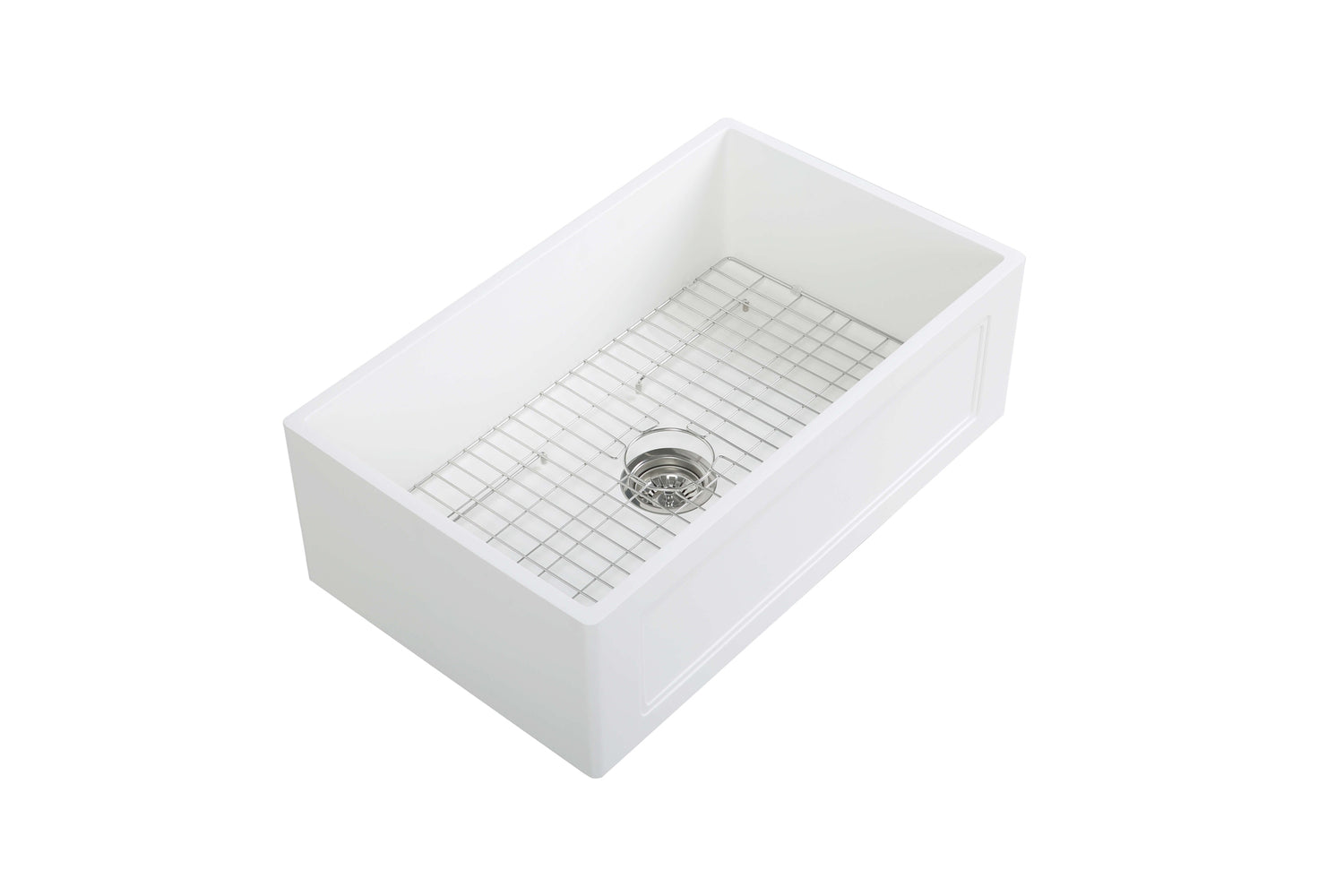 30'' Streamline K-1830-KS-30 Reversible Solid Surface Resin Kitchen Sink With Stainless Steel Grid and Strainer Image