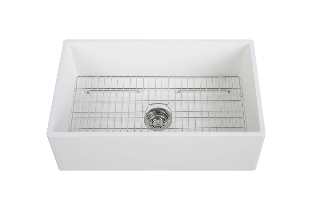 30'' Streamline K-1830-KS-30 Reversible Solid Surface Resin Kitchen Sink With Stainless Steel Grid and Strainer