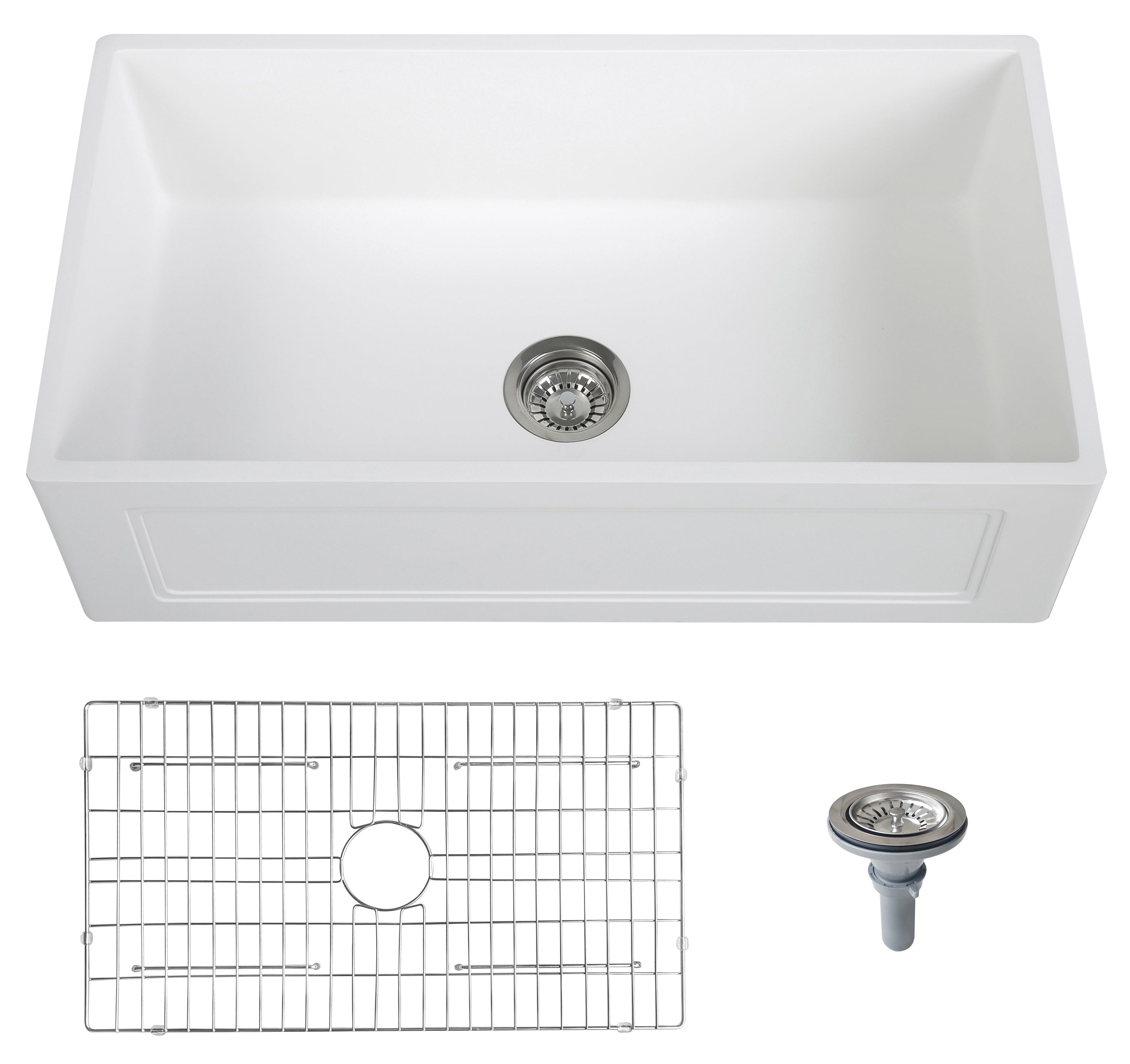 33'' Streamline K-1833-KS-33ART Reversible Solid Surface Resin Kitchen Sink With Stainless Steel Grid and Strainer image