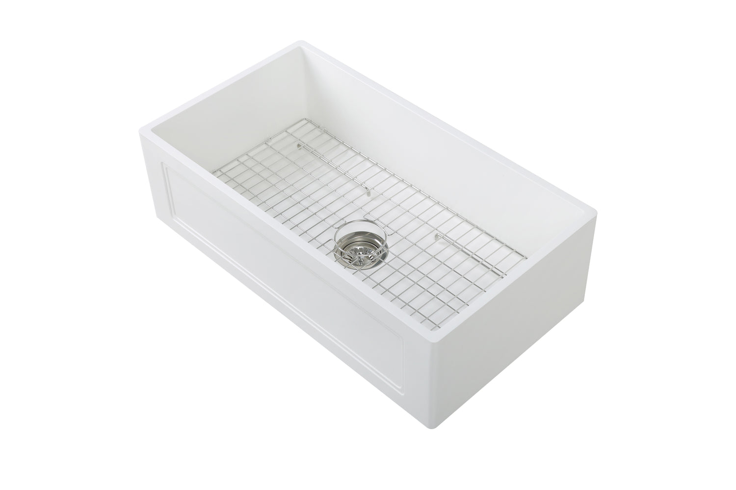 33'' Streamline K-1833-KS-33 Reversible Solid Surface Resin Kitchen Sink With Stainless Steel Grid and Strainer Image