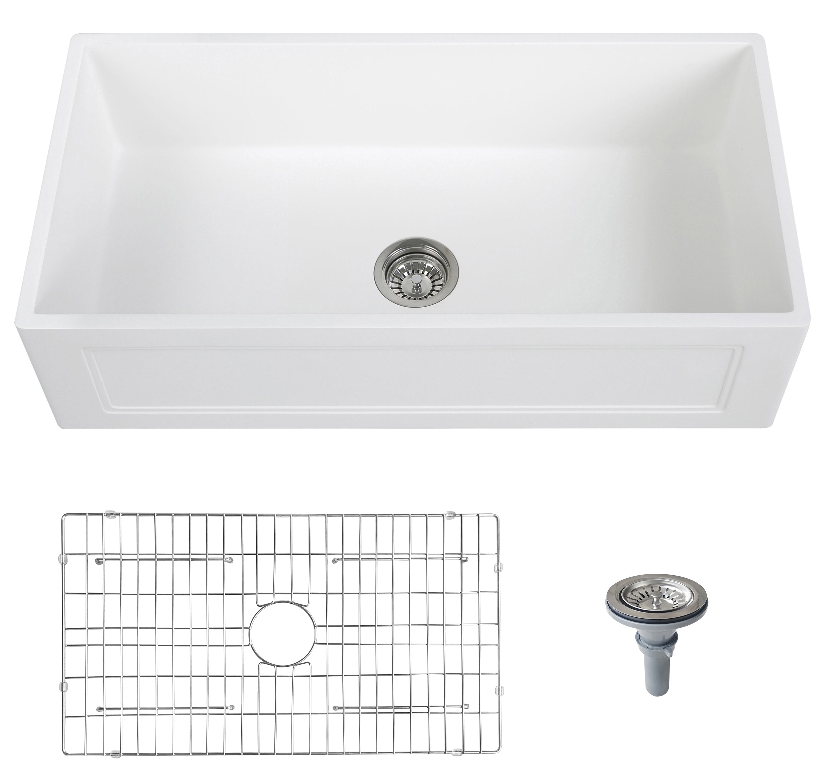 36'' Streamline K-1836-KS-36ART Reversible Solid Surface Resin Kitchen Sink With Stainless Steel Grid and Strainer image
