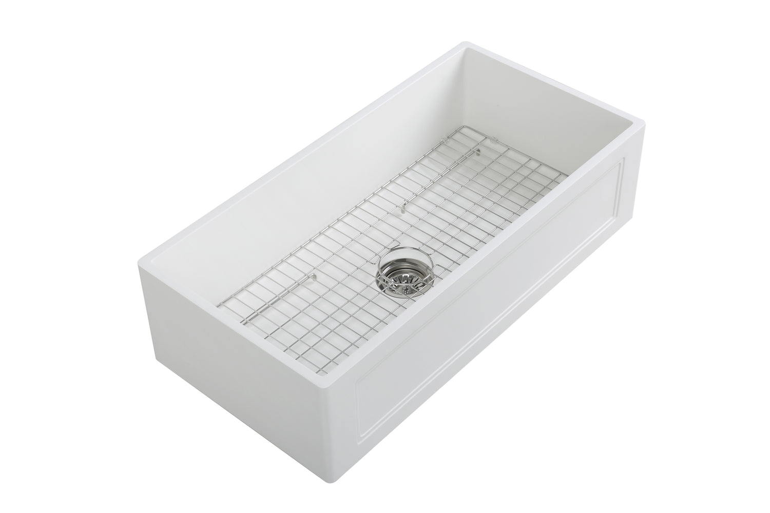 36'' Streamline K-1836-KS-36ART Reversible Solid Surface Resin Kitchen Sink With Stainless Steel Grid and Strainer Image