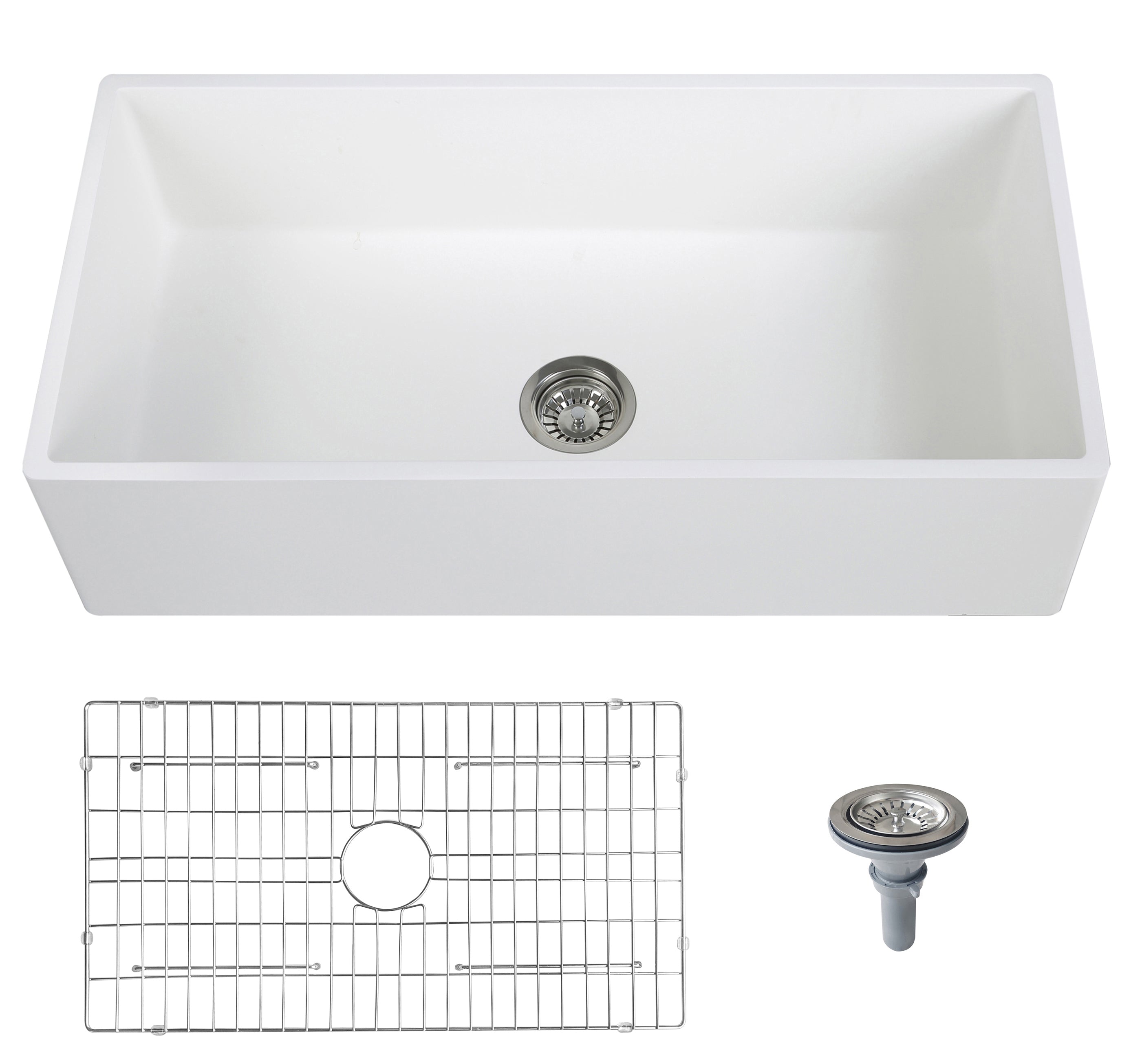 36'' Streamline K-1836-KS-36 Reversible Solid Surface Resin Kitchen Sink With Stainless Steel Grid and Strainer image