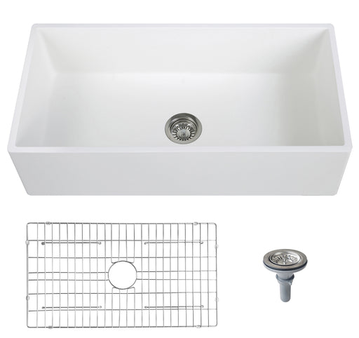 36'' Streamline K-1836-KS-36 Reversible Solid Surface Resin Kitchen Sink With Stainless Steel Grid and Strainer
