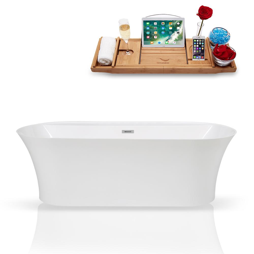 67" Streamline Solid Surface Resin K-1980-67FSWHSS-FM Soaking Freestanding Tub and Tray with Internal Drain