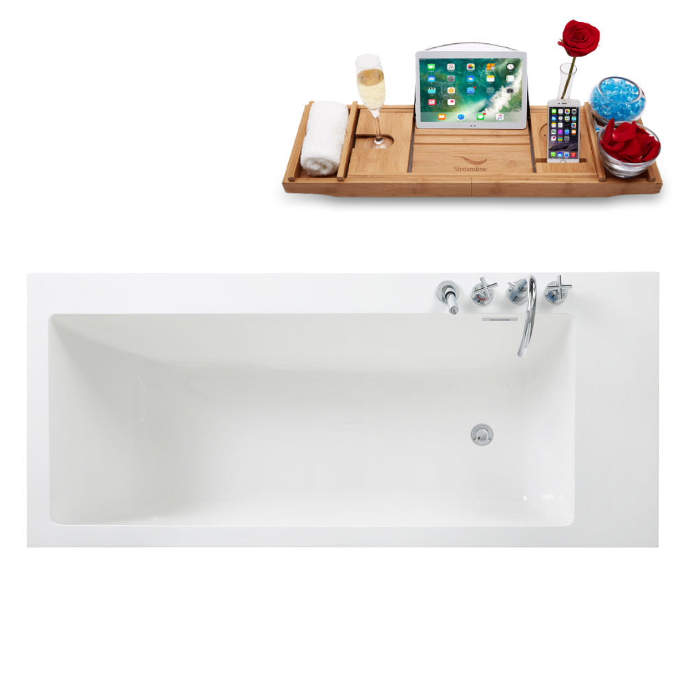 71'' Solid Surface Resin K-2089-71FSWHSS-DM Soaking Freestanding Tub and Tray with Internal Drain Image