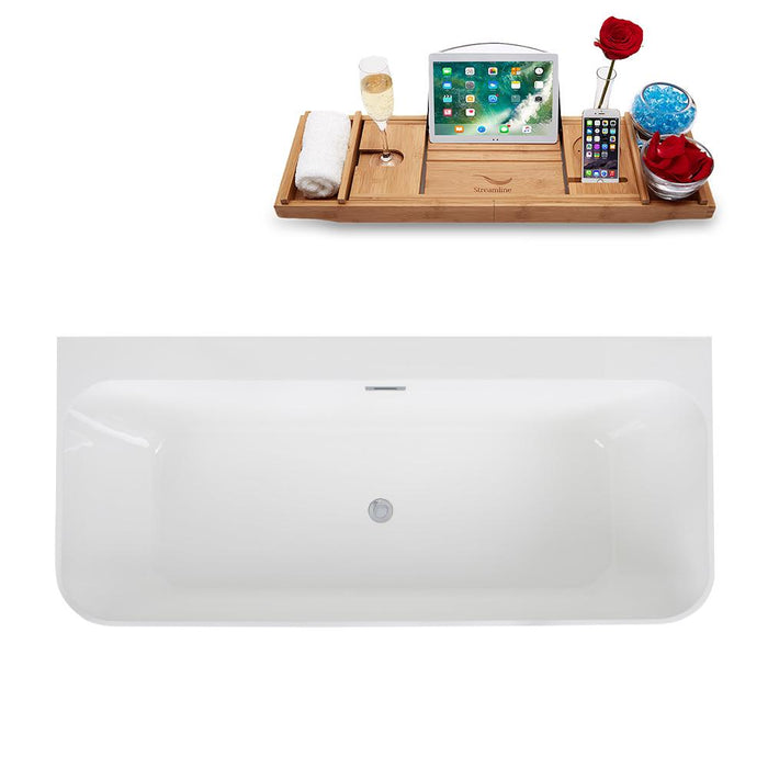 67" Streamline Solid Surface Resin K-85-67FSWHSS-FM Soaking Freestanding Tub and Tray with Internal Drain