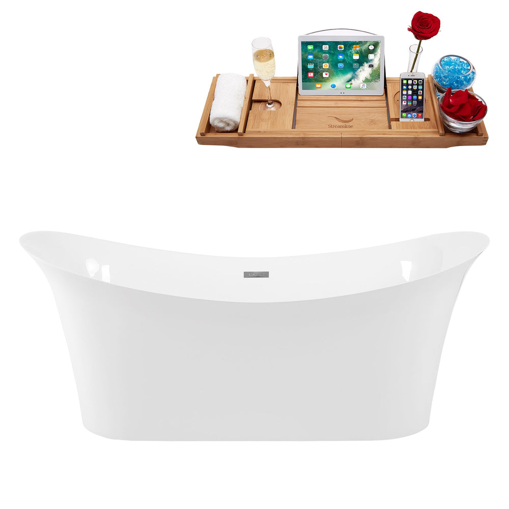 67" Solid Surface Resin K-88-70FSWHSS-FM Soaking Freestanding Tub and Tray with Internal Drain