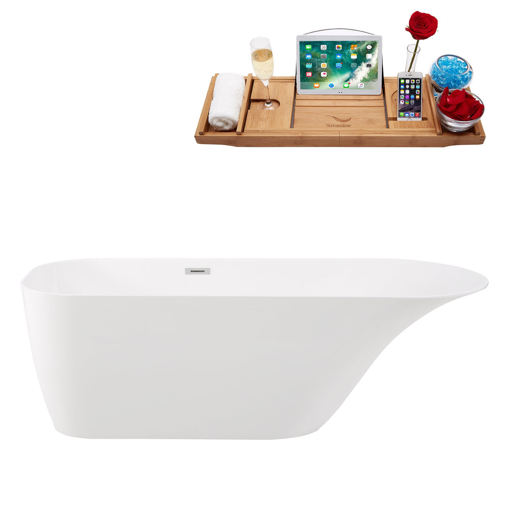 67" Solid Surface Resin K-93-70FSWHSS-FM Soaking Freestanding Tub and Tray with Internal Drain