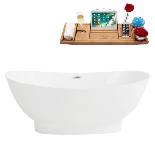 63" Solid Surface Resin K-96-63FSWHSS-FM Soaking Freestanding Tub and Tray with Internal Drain