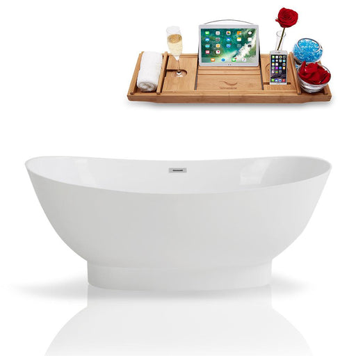 67" Streamline Solid Surface Resin K-962-67FSWHSS-FM Soaking Freestanding Tub and Tray with Internal Drain