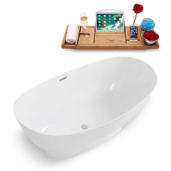 67" Streamline Solid Surface Resin K-962-67FSWHSS-FM Soaking Freestanding Tub and Tray with Internal Drain