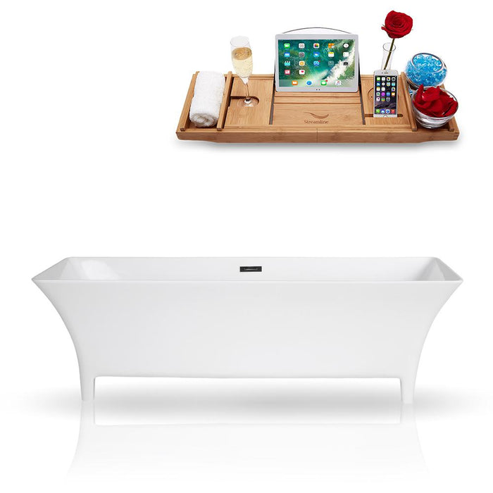 67" Streamline Solid Surface Resin K-97-67FSWHSS-FM Soaking Freestanding Tub and Tray with Internal Drain