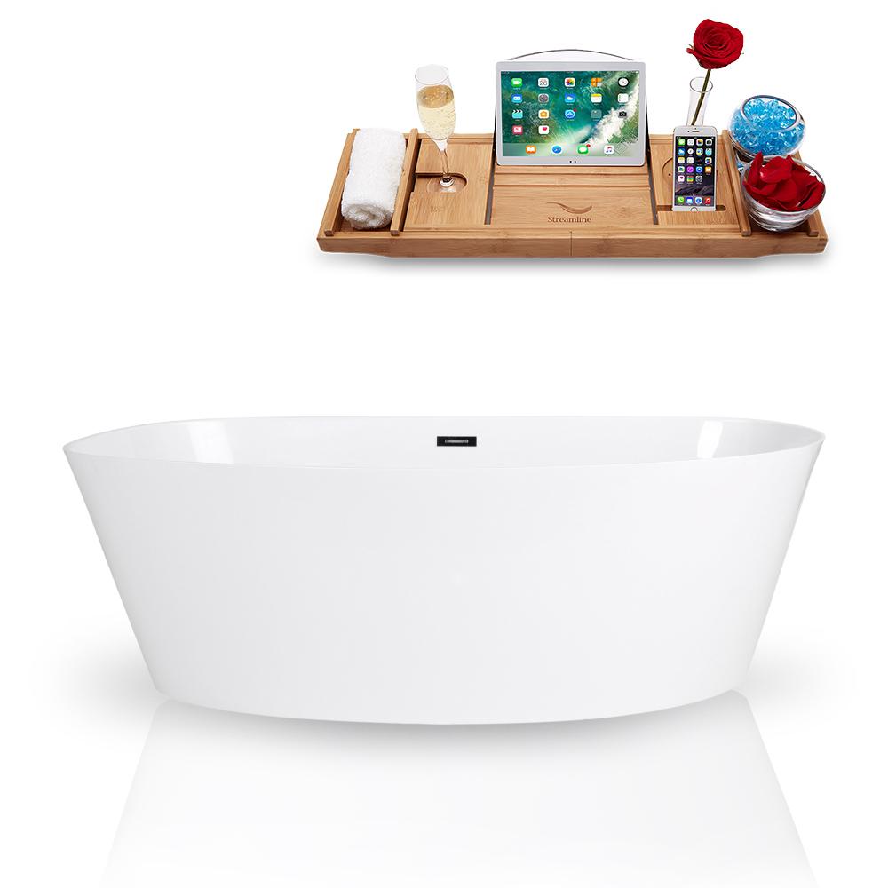 67" Streamline Solid Surface Resin K-98-67FSWHSS-FM Soaking Freestanding Tub and Tray with Internal Drain
