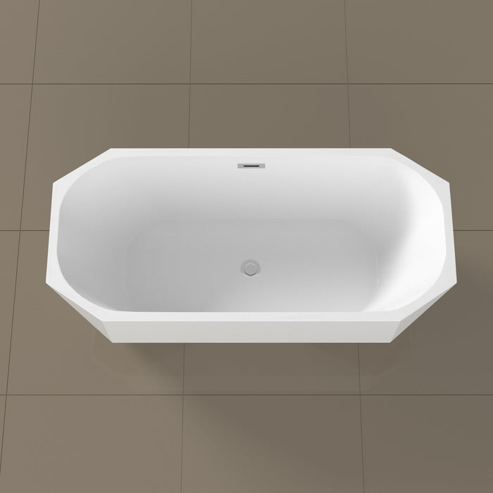 63" Streamline N-10220-63FSWH-FM Soaking Freestanding Tub With Internal Drain