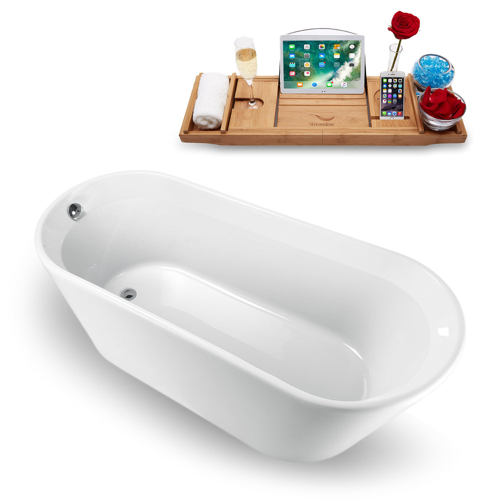 65 Streamline N-1521-65FSWH-FM Freestanding Tub and Tray With Internal Drain Image