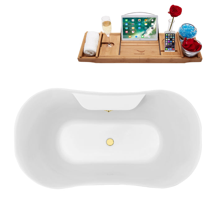 60" Streamline N100BL-GLD Soaking Clawfoot Tub and Tray With External Drain