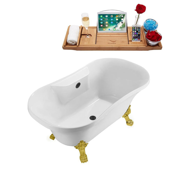 60" Streamline N100GLD-BL Soaking Clawfoot Tub and Tray With External Drain