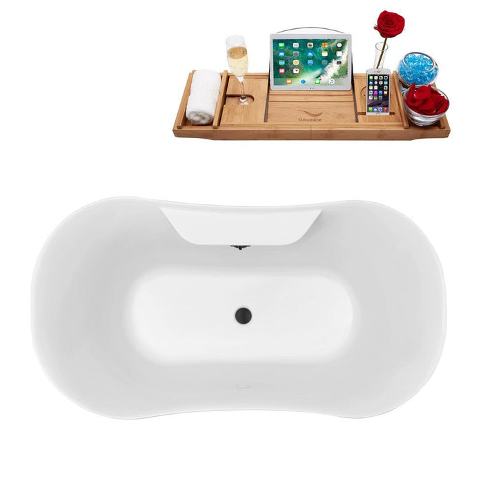 60" Streamline N100GLD-BL Soaking Clawfoot Tub and Tray With External Drain