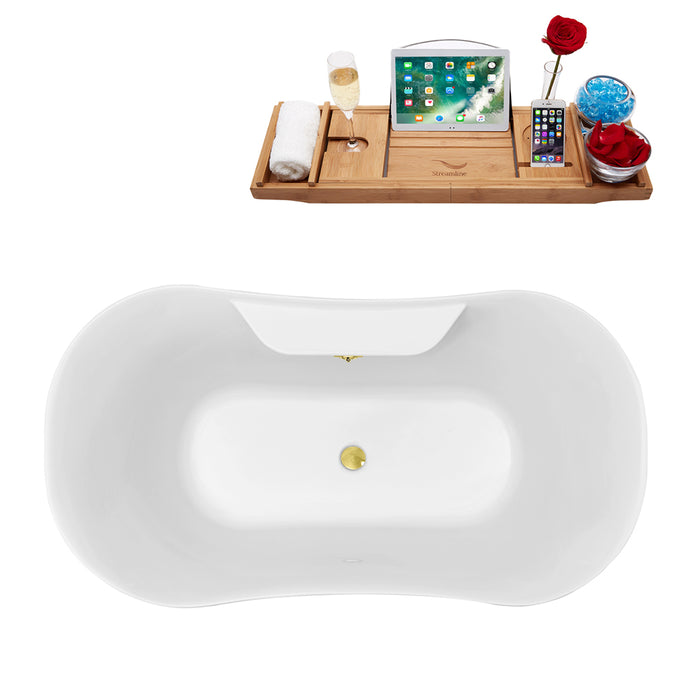60" Streamline N100ORB-GLD Soaking Clawfoot Tub and Tray With External Drain
