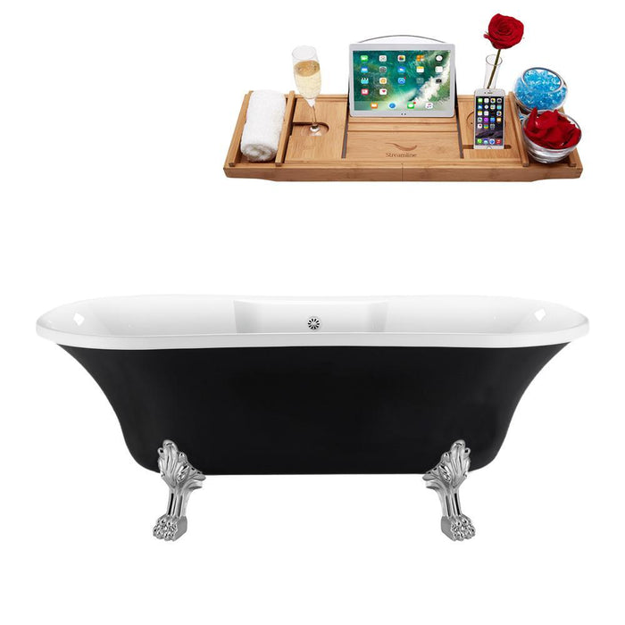 68" Streamline N103CH-WH Clawfoot Tub and Tray With External Drain