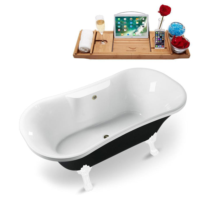 68" Streamline N103WH-BNK Clawfoot Tub and Tray With External Drain