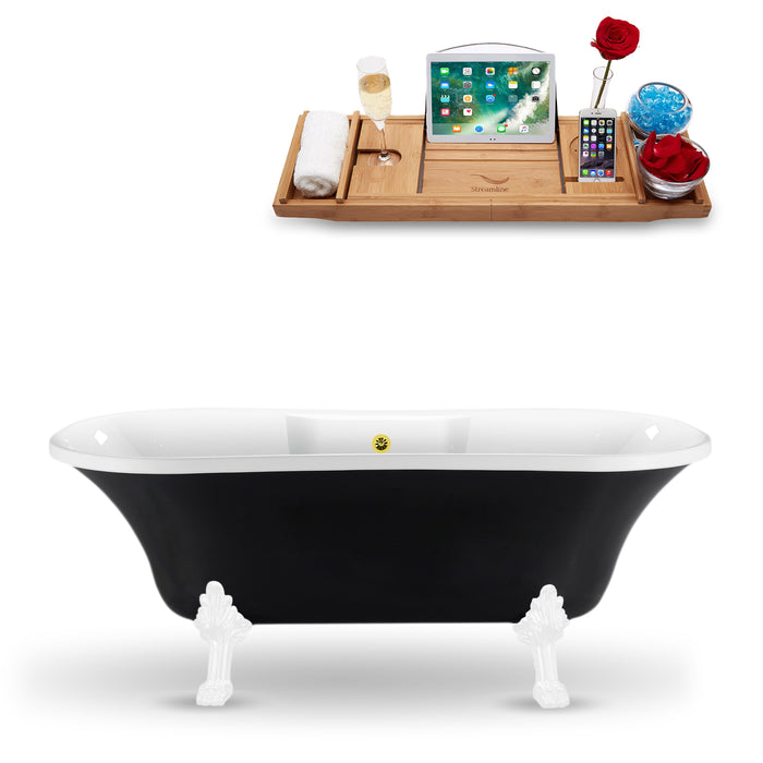 68" Streamline N103WH-GLD Clawfoot Tub and Tray With External Drain