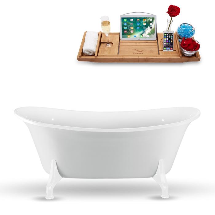 67" Streamline N1081WH Clawfoot Tub and Tray With Internal Drain