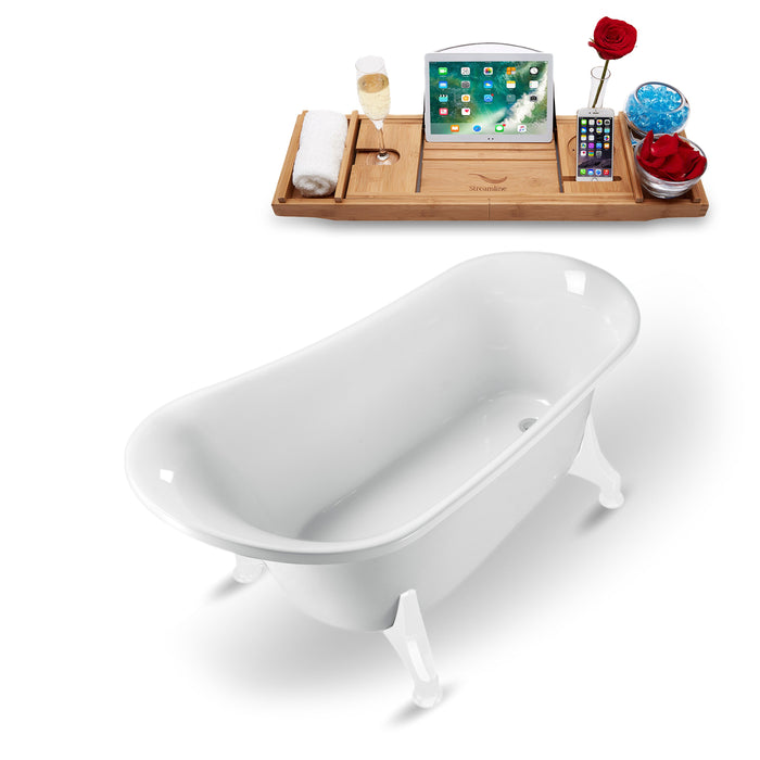 59" Streamline N1100WH Clawfoot Tub and Tray With Internal Drain