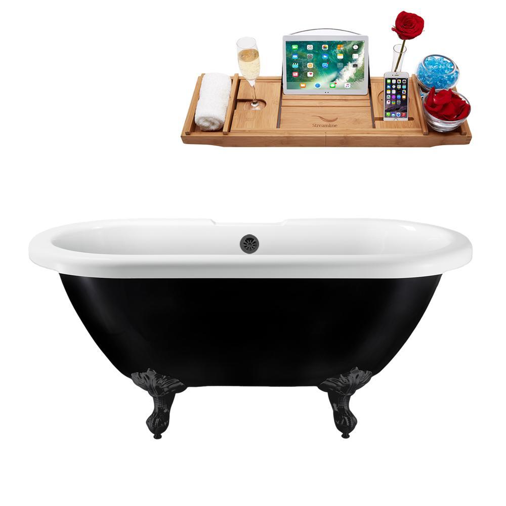 59" Streamline N1120BL-BL Clawfoot Tub and Tray With External Drain