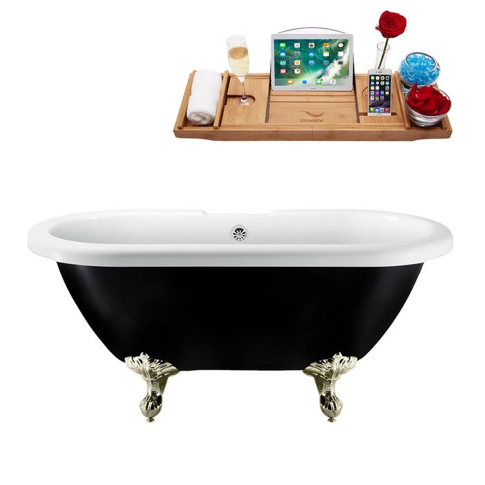 59" Streamline N1120BNK-CH Clawfoot Tub and Tray With External Drain