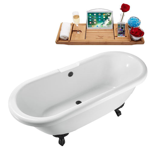 67" Streamline N1121BL-BL Clawfoot Tub and Tray With External Drain