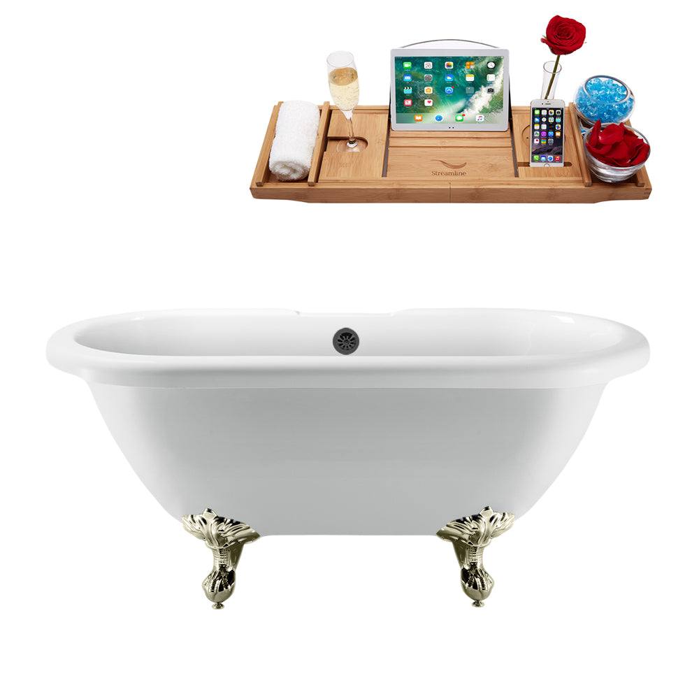 67" Streamline N1121BNK-BL Clawfoot Tub and Tray With External Drain