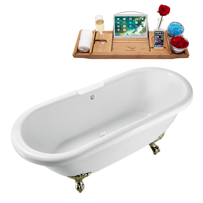 67" Streamline N1121BNK-WH Clawfoot Tub and Tray With External Drain