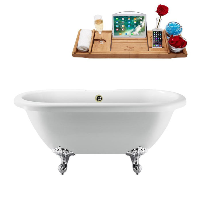 67" Streamline N1121CH-BNK Clawfoot Tub and Tray With External Drain