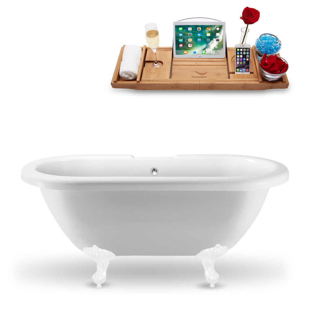 67" Streamline N1121WH-CH Clawfoot Tub and Tray With External Drain