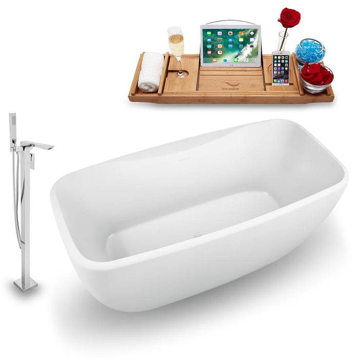 59" Streamline N1620WH-140 Freestanding Tub and Tray with Internal Drain