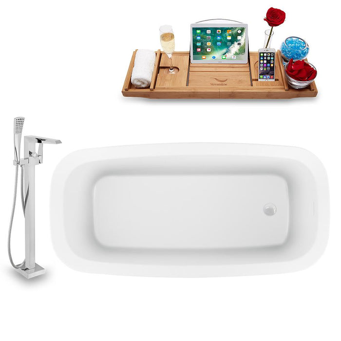 59" Streamline N1640WH-100 Freestanding Tub and Tray with Internal Drain