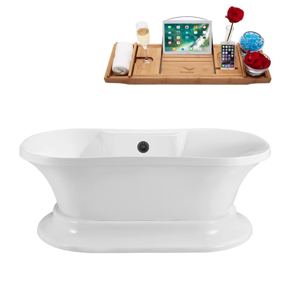 60" Streamline N180BL Soaking Freestanding Tub and Tray With External Drain
