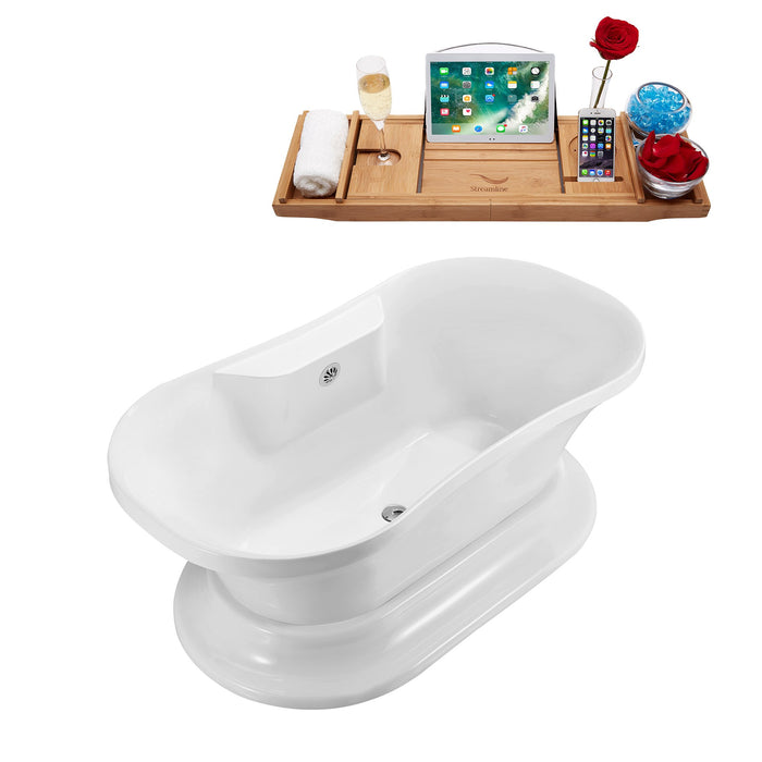 60" Streamline N180CH Soaking Freestanding Tub and Tray With External Drain